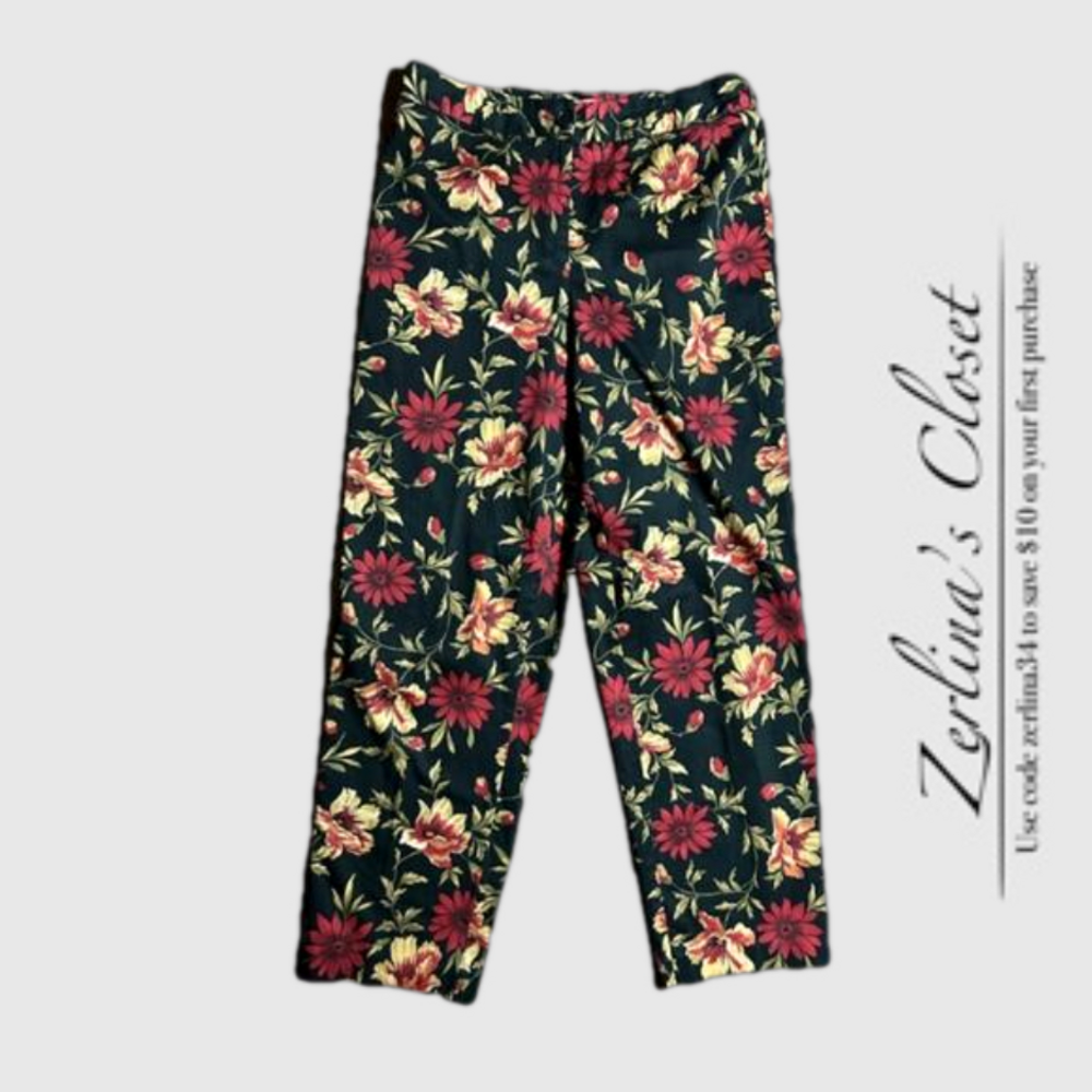 Talbots Straight Leg Stretch Trousers Black Red Floral 12